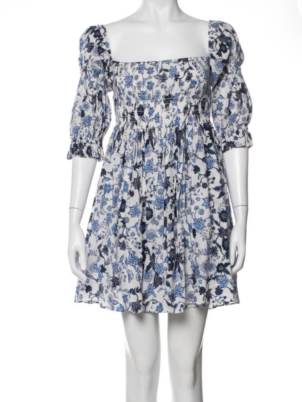 Misa Los Angeles Blue and White Floral Smocked Mini Dress Size S